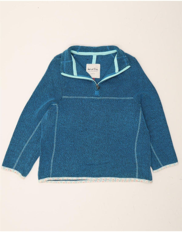 Weird Fish Womens Zip Neck Sweatshirt Jumper UK 14 Large Blue Cotton