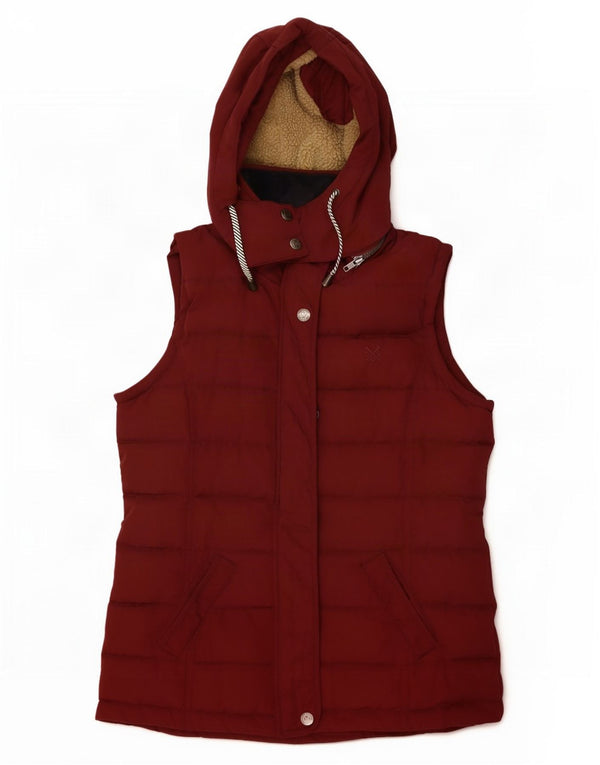 Gilet acolchoado encapuçado das mulheres da roupa da tripulação poliéster pequeno de Borgonha Reino Unido 10