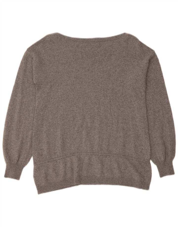 Suéter feminino REISS com gola canoa Reino Unido 14 viscose cinza médio