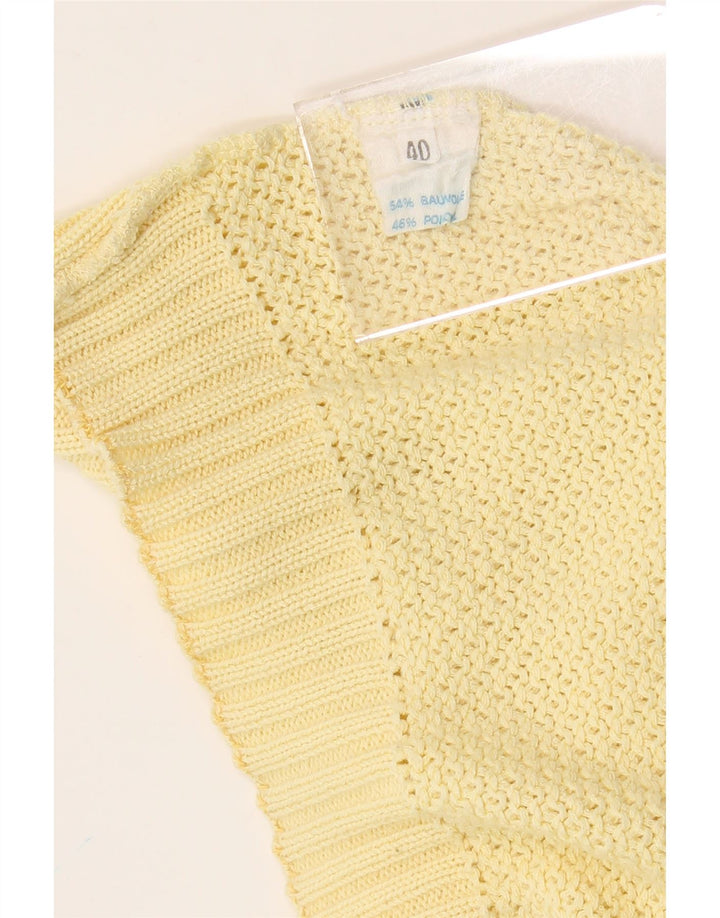 Suéter feminino VINTAGE grande com decote em V IT 40 algodão amarelo pequeno