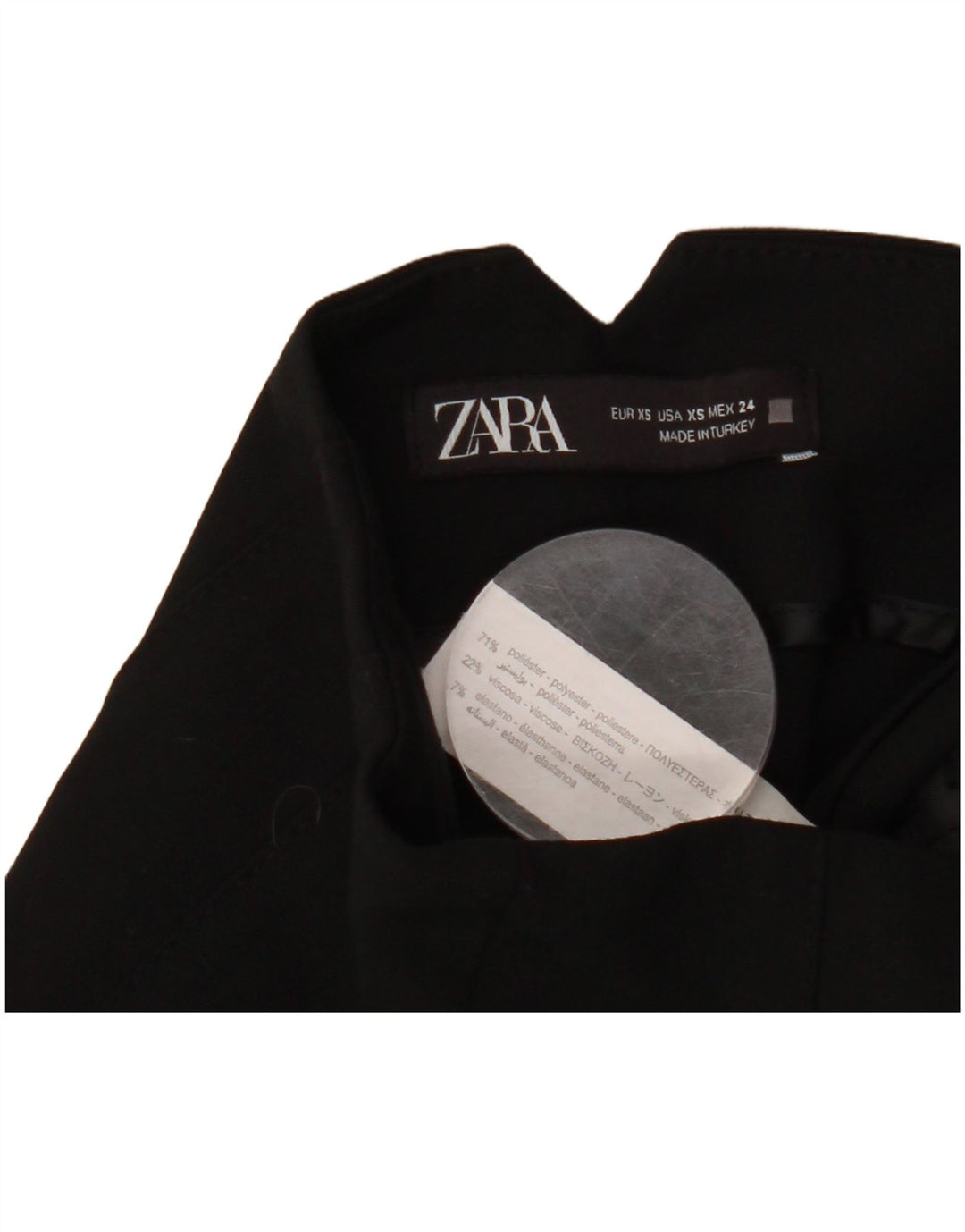 Calça feminina ZARA cintura alta XS W24 L26 poliéster preto