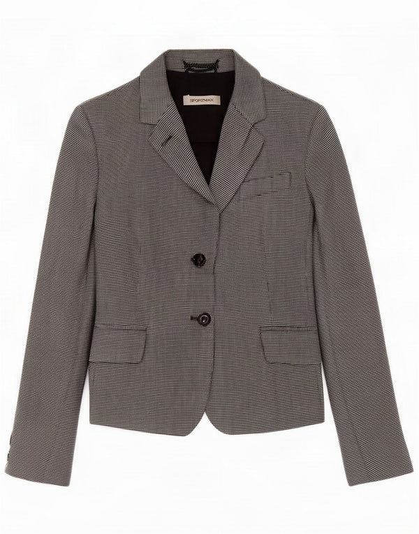 Sportmax Womens 2 Button Blazer Jacket UK 10 Small Grey Houndstooth Linen