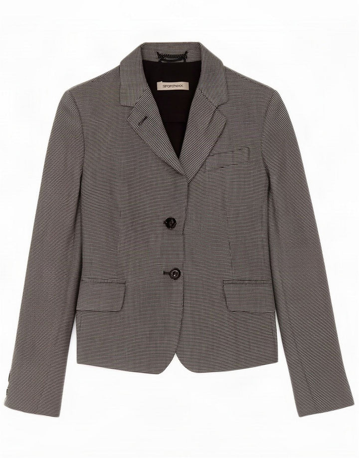 Sportmax Jaqueta blazer feminina de 2 botões UK 10 Small Grey Houndstooth Linen