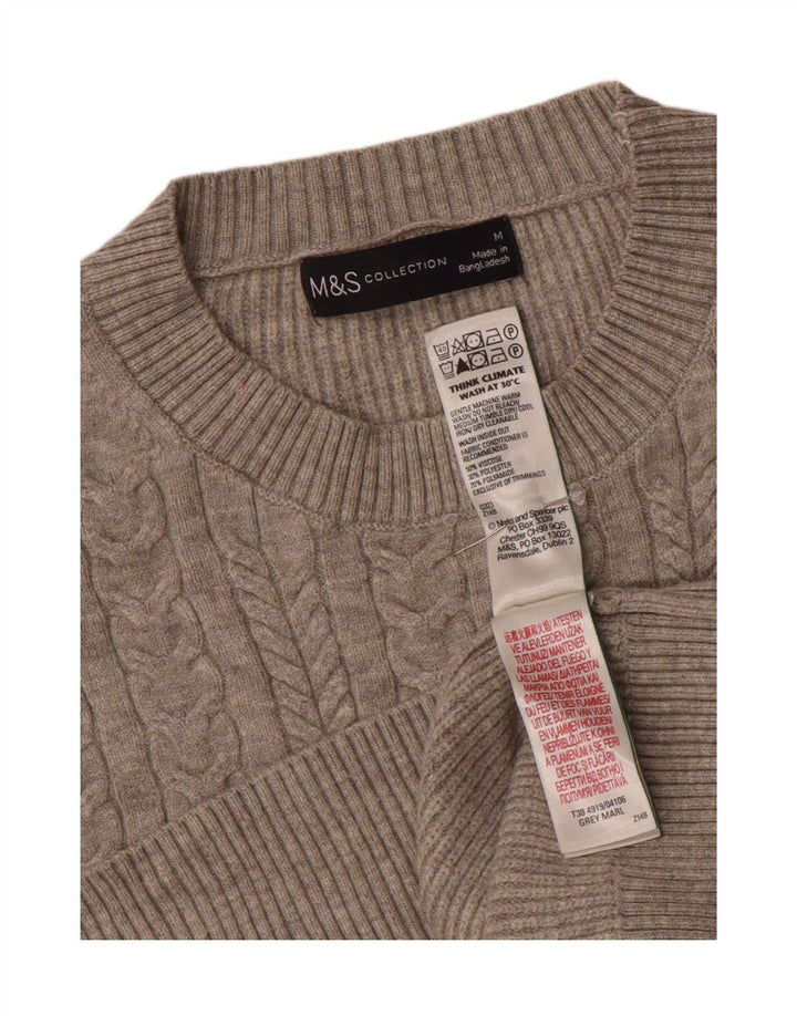 Suéter feminino Marks & Spencer com gola redonda grande, Reino Unido 14, cinza médio