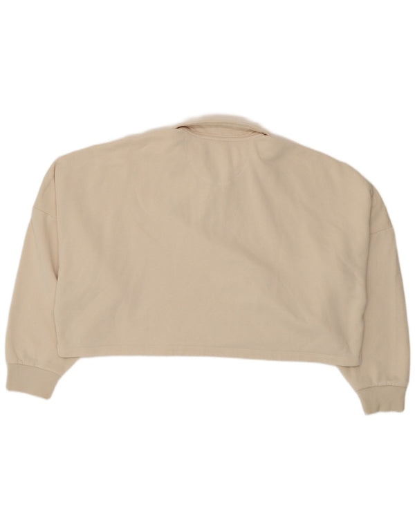 Adidas Womens Crop Oversized Moletom Jumper Reino Unido 8/10 Pequeno Bege Algodão
