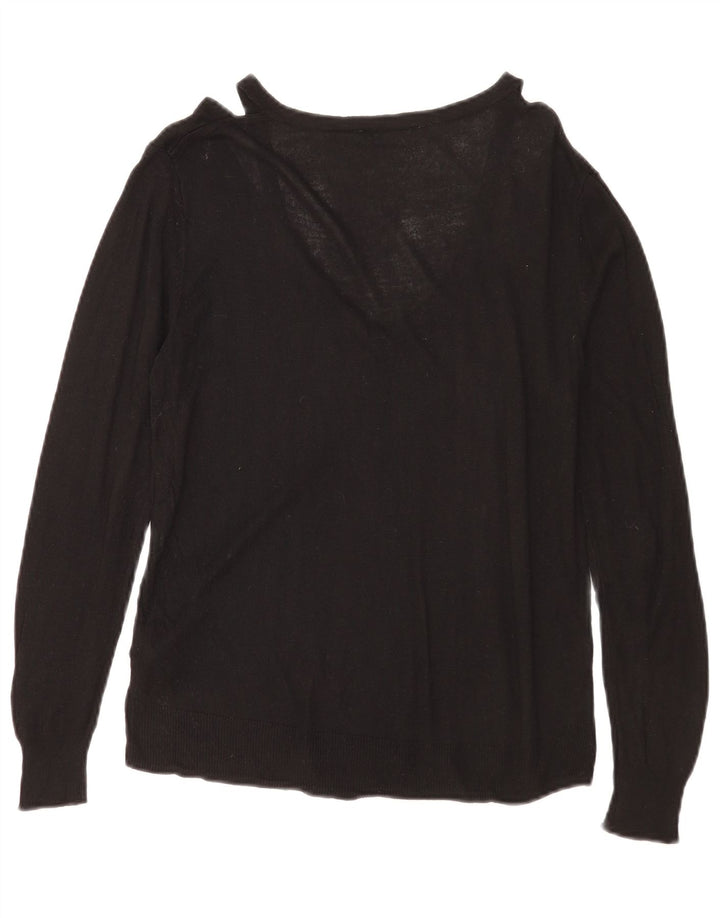 Suéter feminino Zara com decote em V Reino Unido 14 médio preto viscose