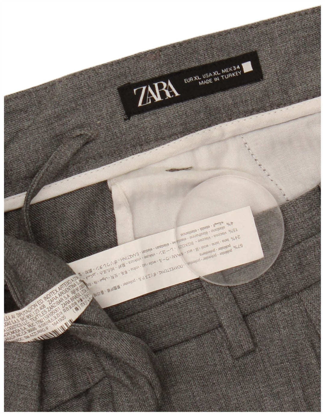 Calça Zara Mens Slim Chino XL W34 L30 Cinza Poliéster
