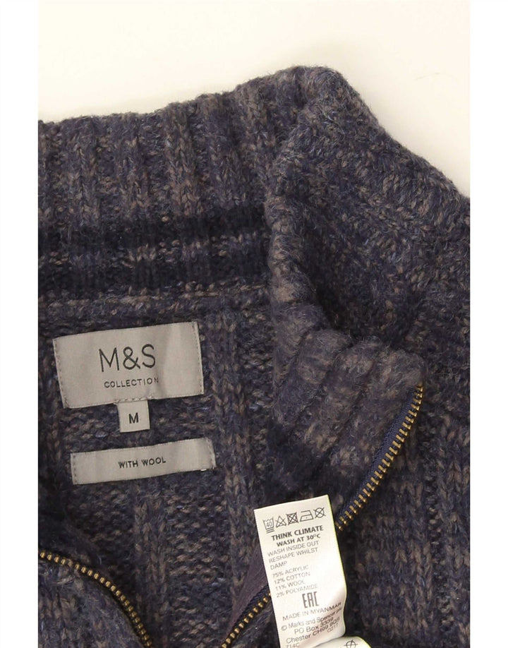 Suéter masculino Marks & Spencer com zíper e gola média azul marinho manchado