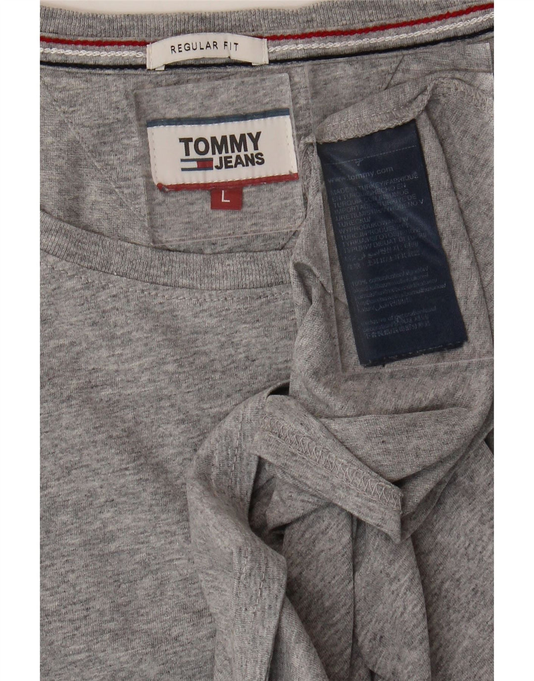 TOMMY HILFIGER Mens Regular Fit T-Shirt Top Large Grey Cotton Vintage Tommy Hilfiger and Second-Hand Tommy Hilfiger from Messina Hembry 