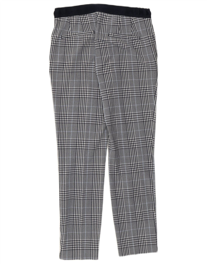 Zara Calça feminina slim cortada pequena W26 L26 azul marinho poliéster xadrez