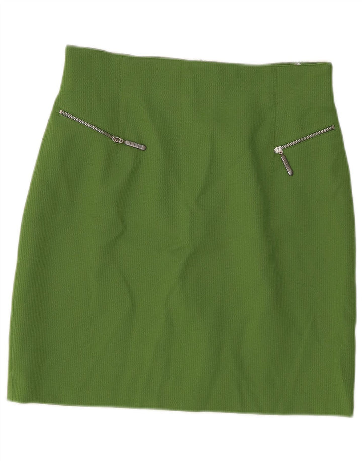 Mini saia de cintura alta feminina vintage IT 40 W28 poliéster verde