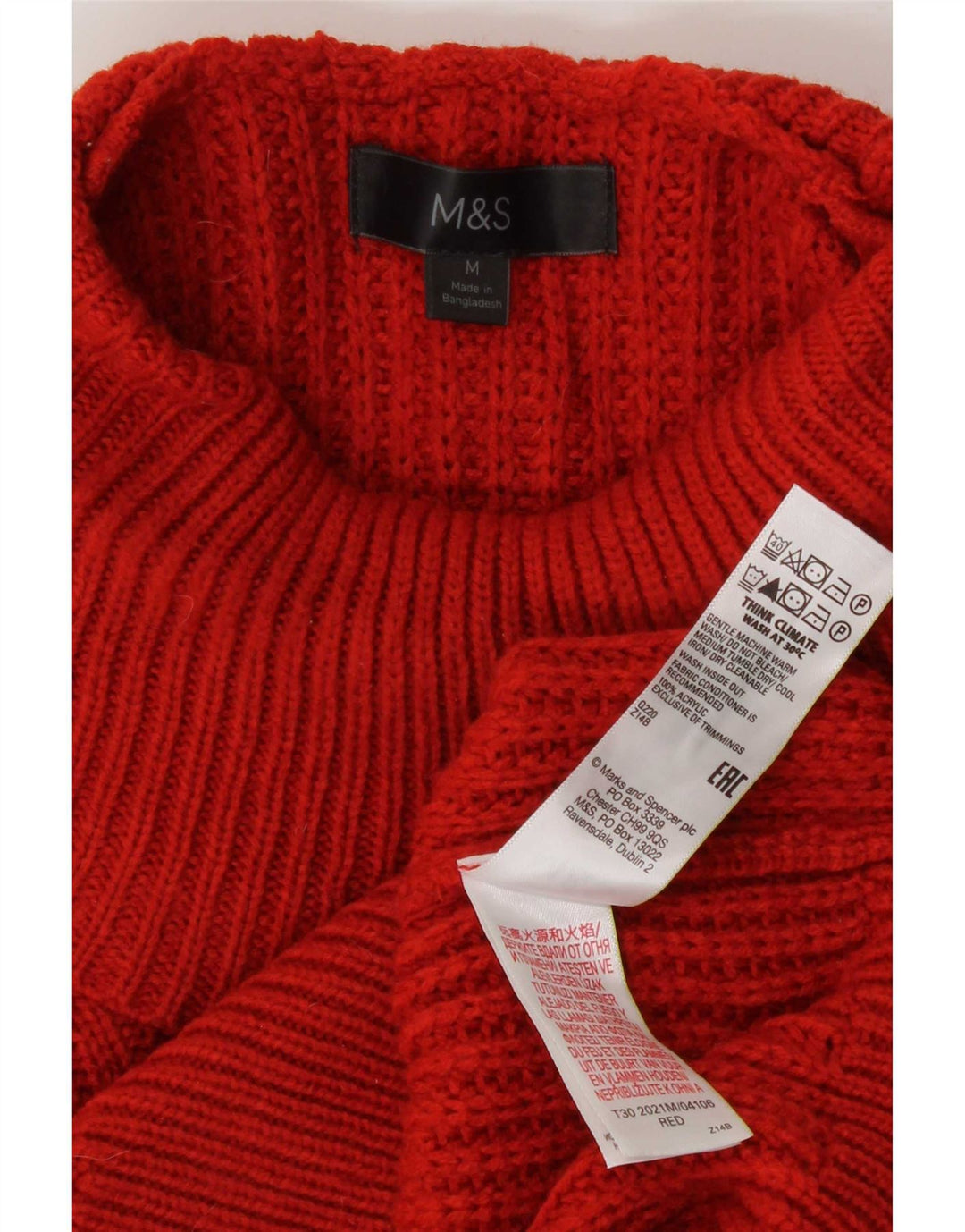 Suéter feminino Marks & Spencer com gola redonda Reino Unido 14 acrílico vermelho médio