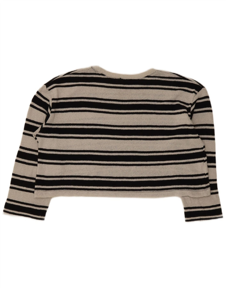 Zara Womens Crop Oversized Top Manga Longa Reino Unido 16 Grande Preto Listrado