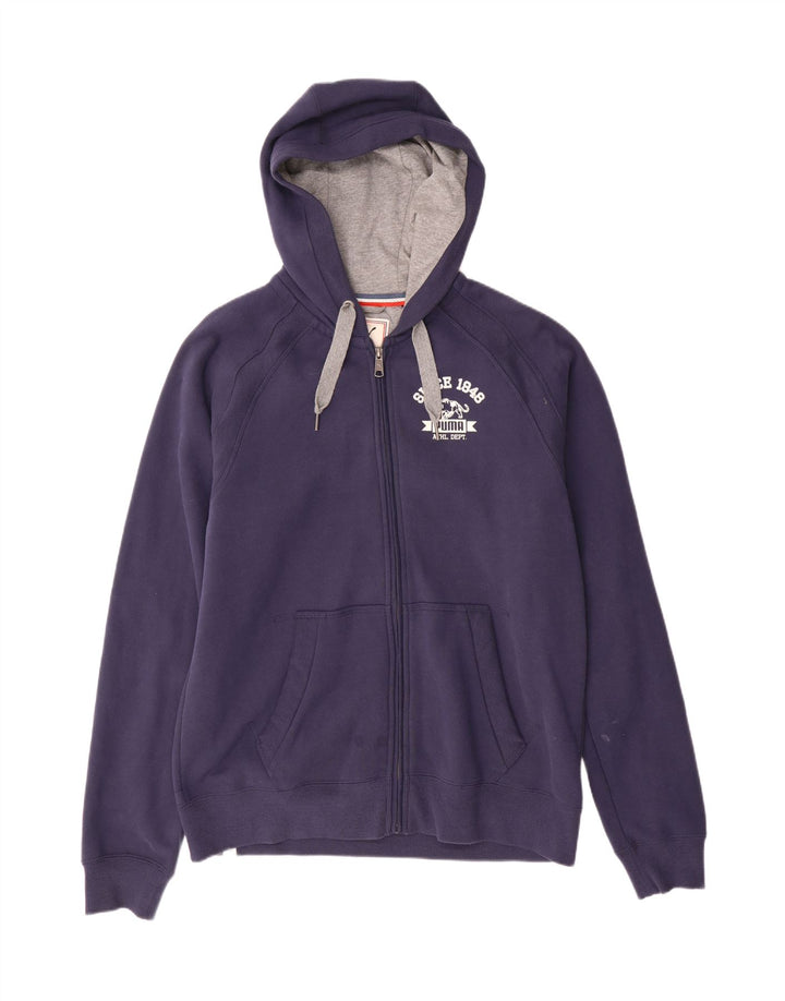 Suéter masculino PUMA com capuz e zíper gráfico médio algodão azul marinho