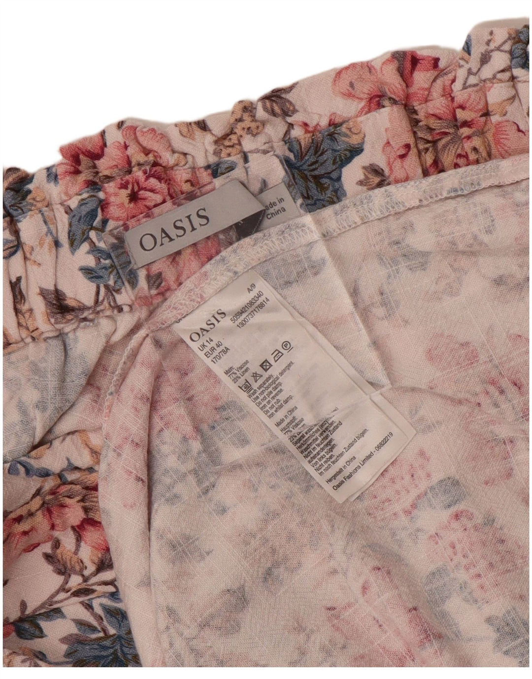 Saia midi feminina Oasis Reino Unido 14 médio W30 viscose floral multicolorida