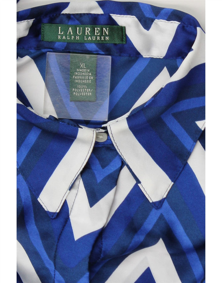 Blusa camisa feminina Ralph Lauren UK 18 XL azul Chevron poliéster