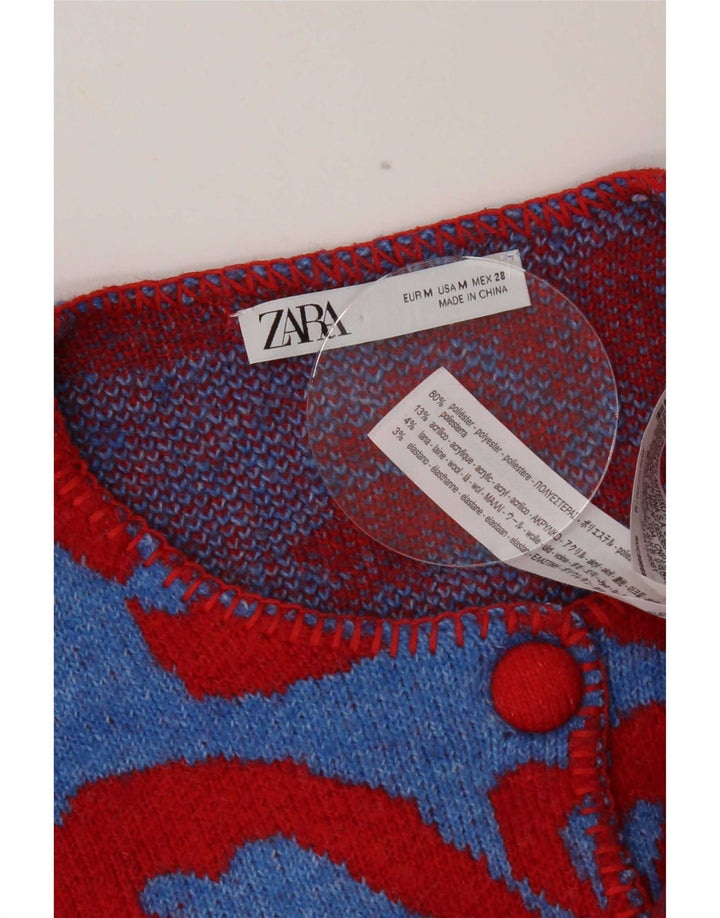 Suéter cardigã feminino Zara Reino Unido 14 poliéster floral azul médio
