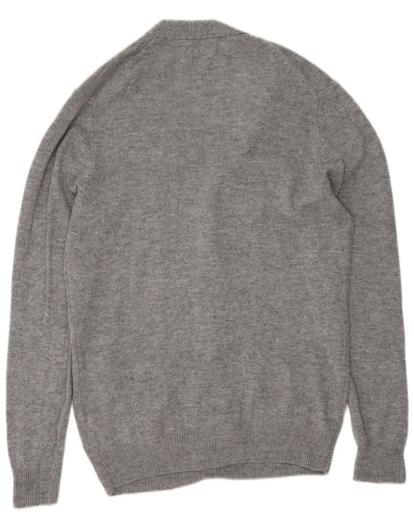 Suéter cardigã masculino MARKS & SPENCER lã de cordeiro manchada cinza médio
