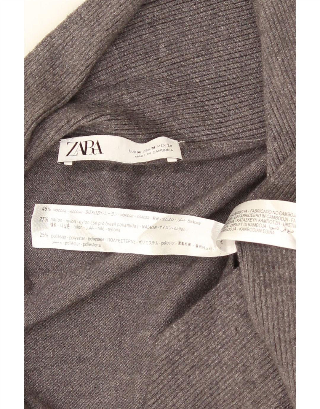 Suéter cardigã aberto assimétrico feminino Zara Reino Unido 12 viscose cinza médio