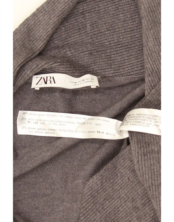 Suéter cardigã aberto assimétrico feminino Zara Reino Unido 12 viscose cinza médio