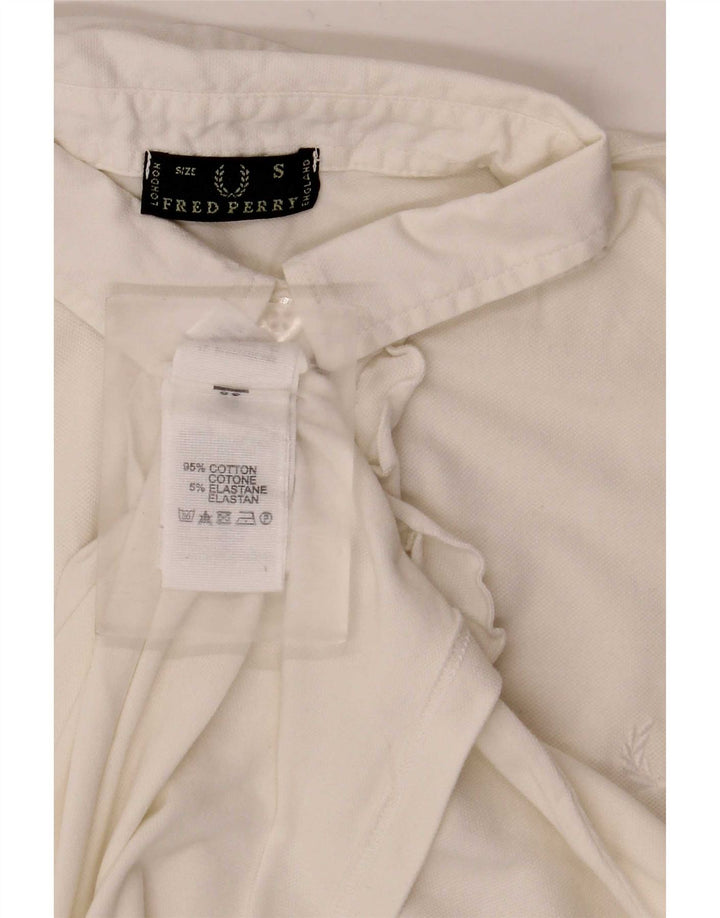 Camisa pólo feminina Fred Perry com babados na frente Reino Unido 10 algodão branco pequeno