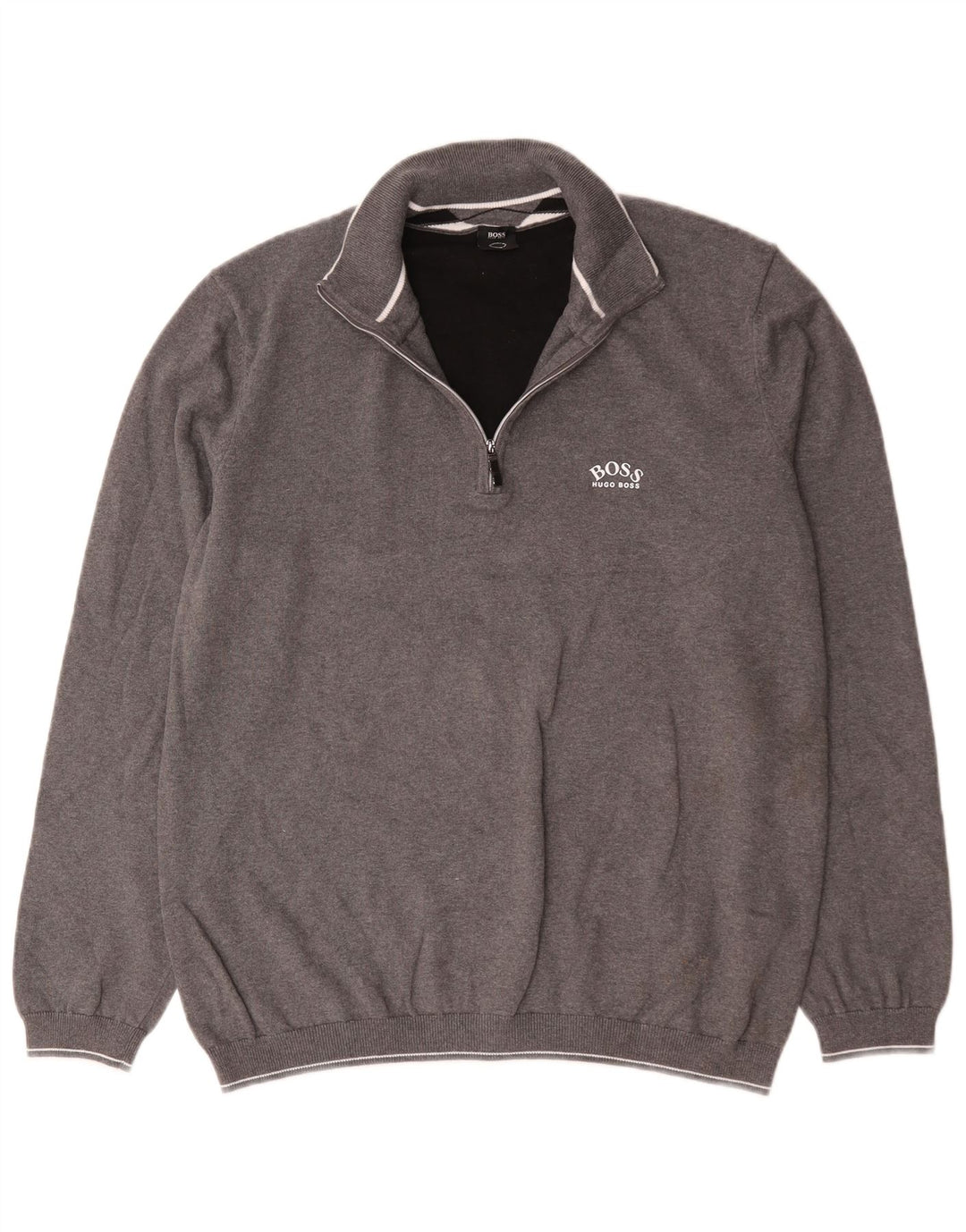 Hugo Boss Masculino Zip Neck Moletom Jumper XL Cinza Algodão