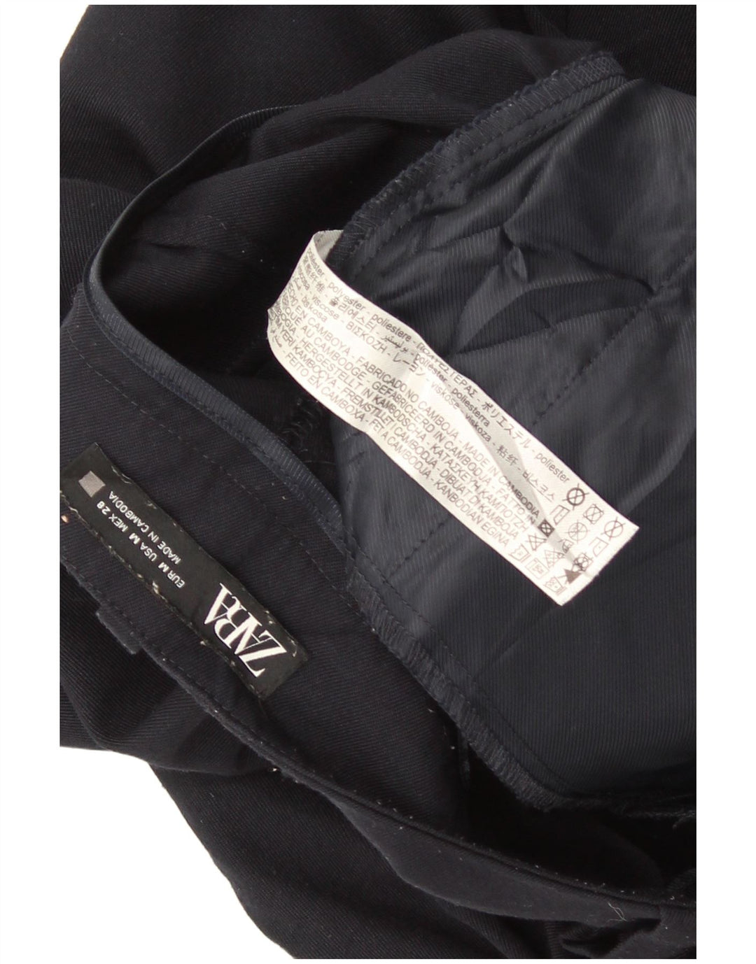 Calça feminina reta cortada Zara médio W28 L25 azul marinho poliéster
