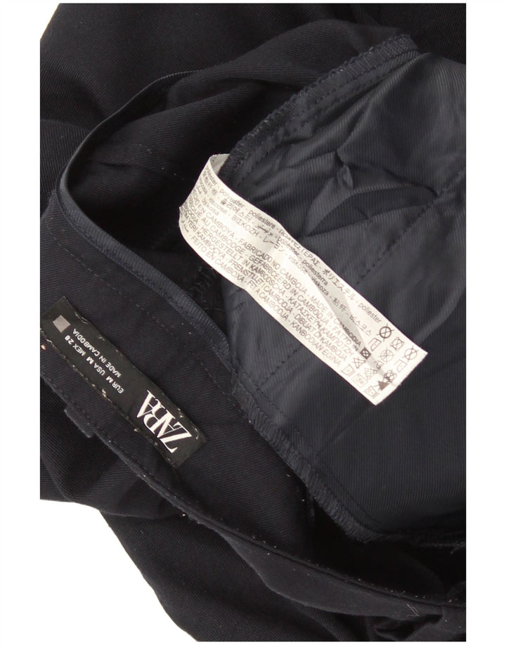 Calça feminina reta cortada Zara médio W28 L25 azul marinho poliéster