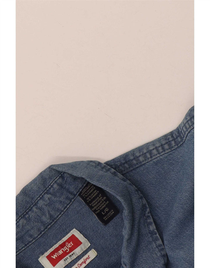 Wrangler Camisa jeans masculina de manga curta grande algodão azul