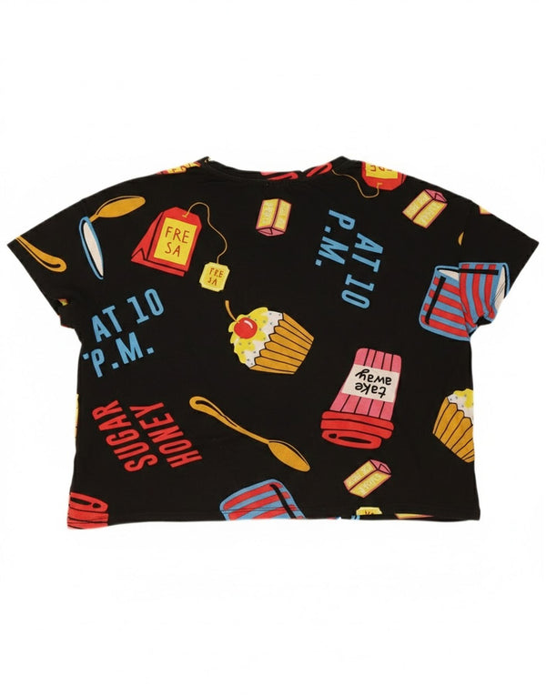 Zara Womens Crop Oversized Graphic T-Shirt Top Reino Unido 14 Médio Preto