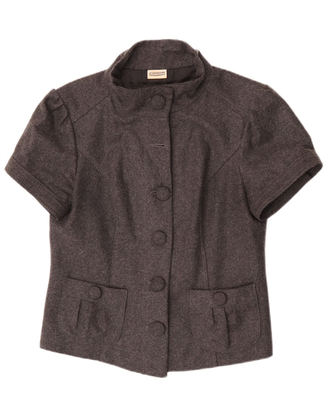 Jaqueta blazer feminina de manga curta Street One Reino Unido 14 grande lã cinza