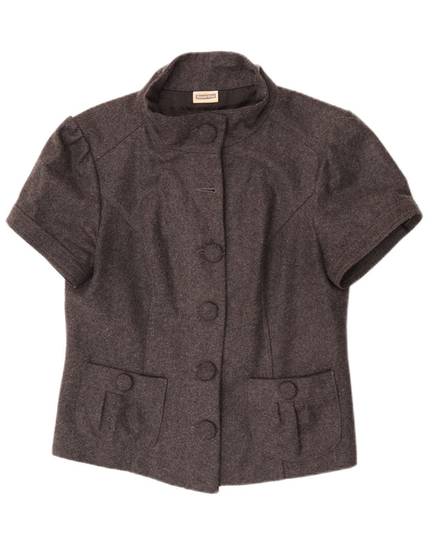Jaqueta blazer feminina de manga curta Street One Reino Unido 14 grande lã cinza