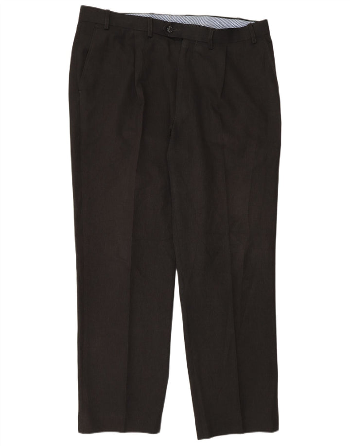 Calça masculina de terno reto Marks & Spencer W38 L31 poliéster cinza