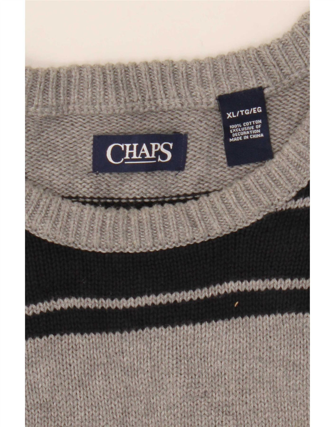Suéter masculino Chaps com gola redonda e algodão listrado cinza XL