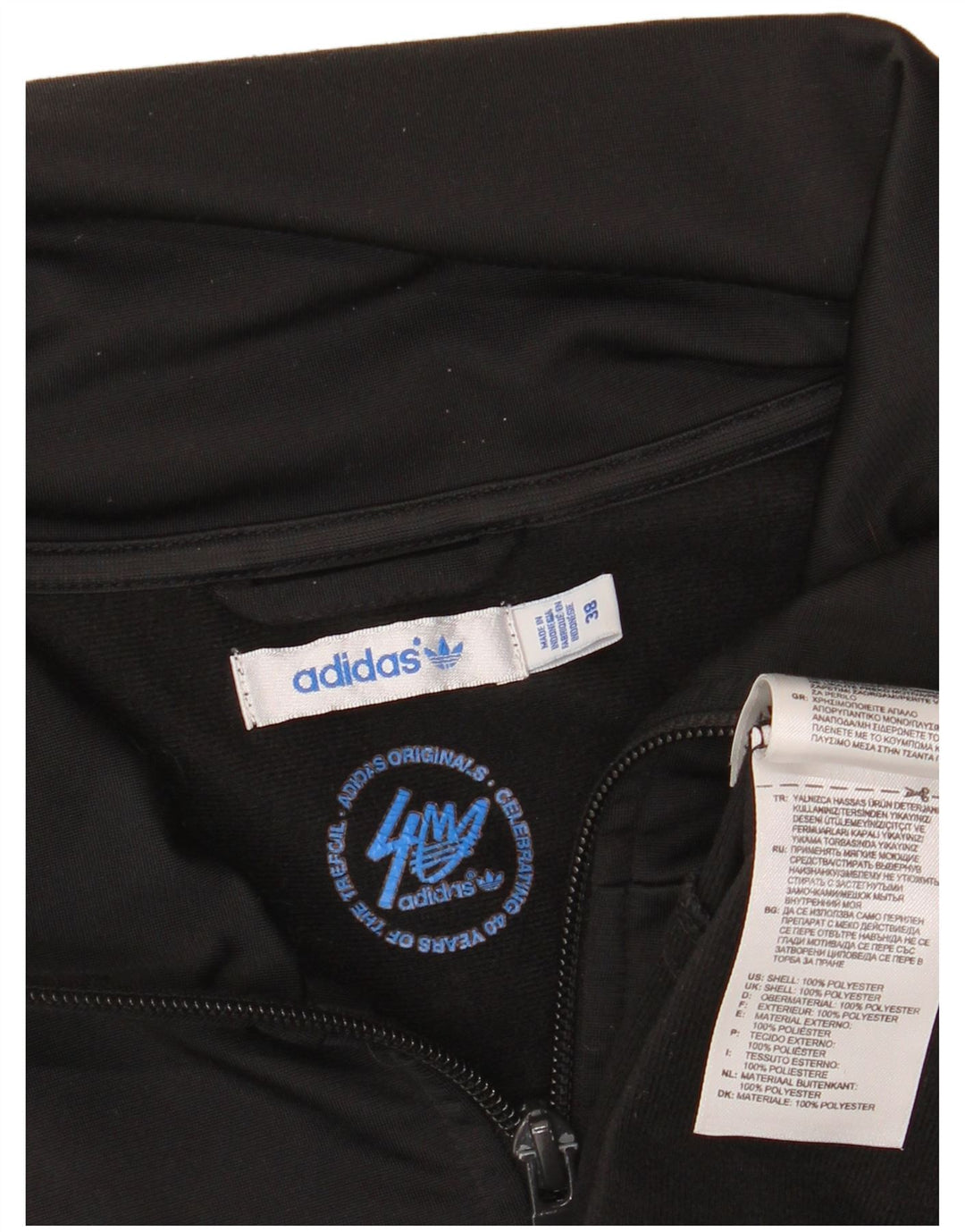 ADIDAS Womens Tracksuit Top Jacket EU 38 Médio Preto Poliéster