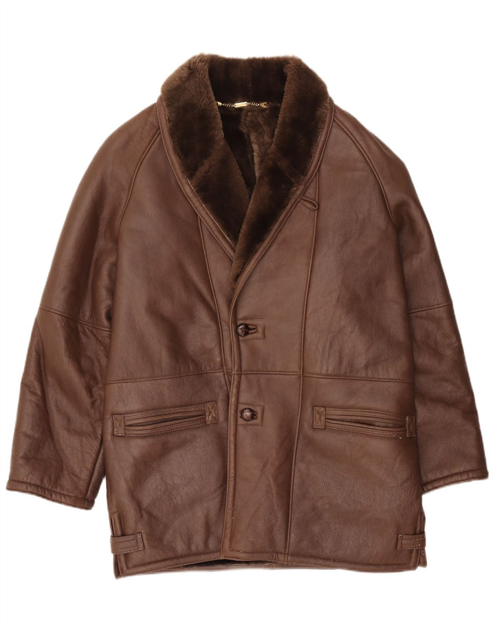 Jaqueta masculina vintage de shearling IT 50 grande marrom shearling