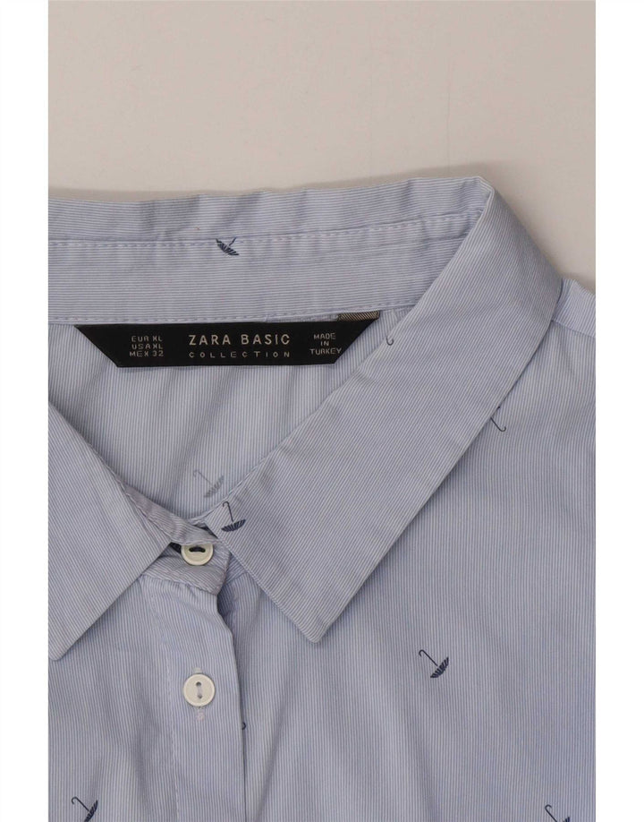 Camisa feminina Zara com padrão abstrato UK 18 XL azul