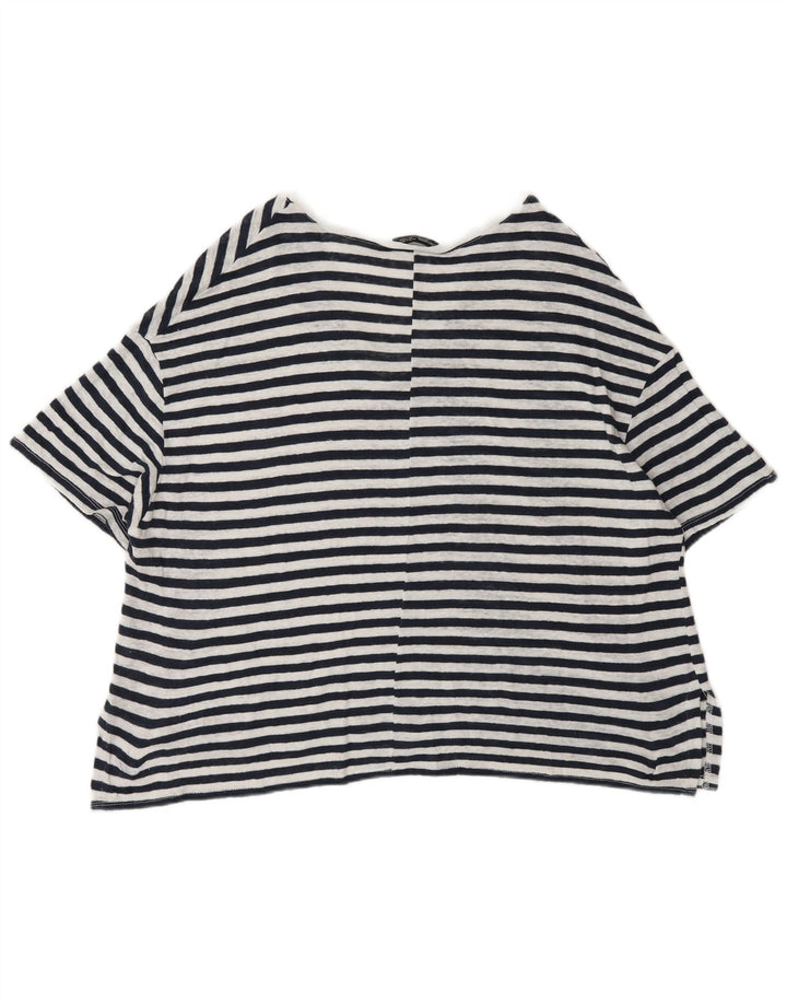 Camiseta feminina grande Zara UK 14 risca de giz preta média