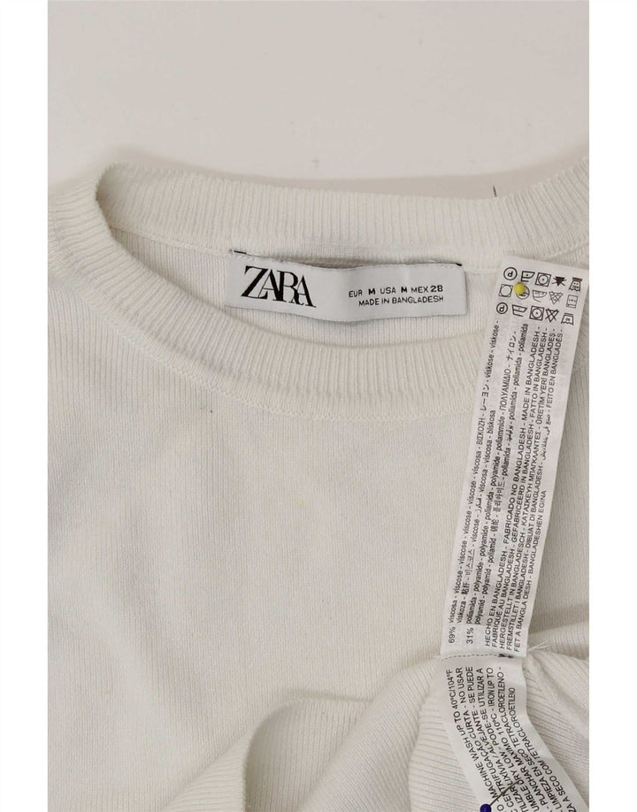 Zara Top curto sem mangas feminino UK 12 viscose branca média