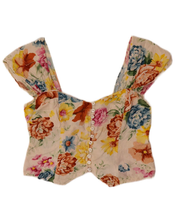 Top espartilho feminino vintage sem mangas UK 12 floral multicolorido médio