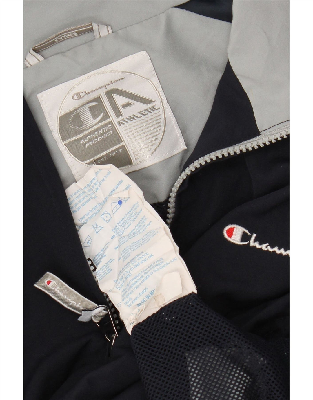 Jaqueta masculina de agasalho Champion grande poliéster colorblock azul marinho