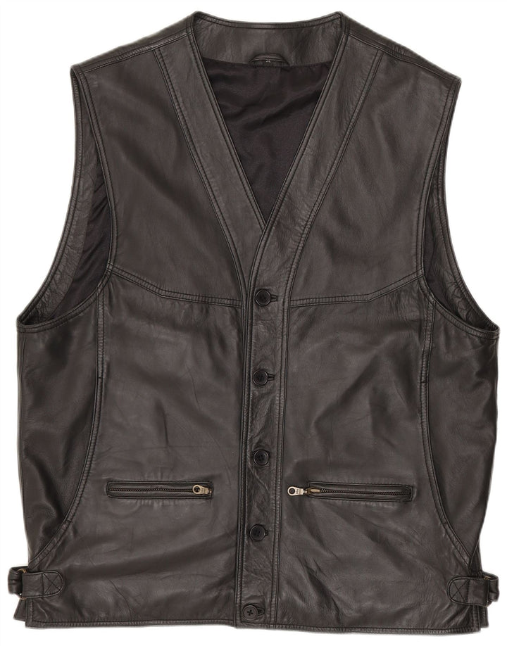 Gilberto Mens Colete De Couro IT 54 2XL Couro Preto
