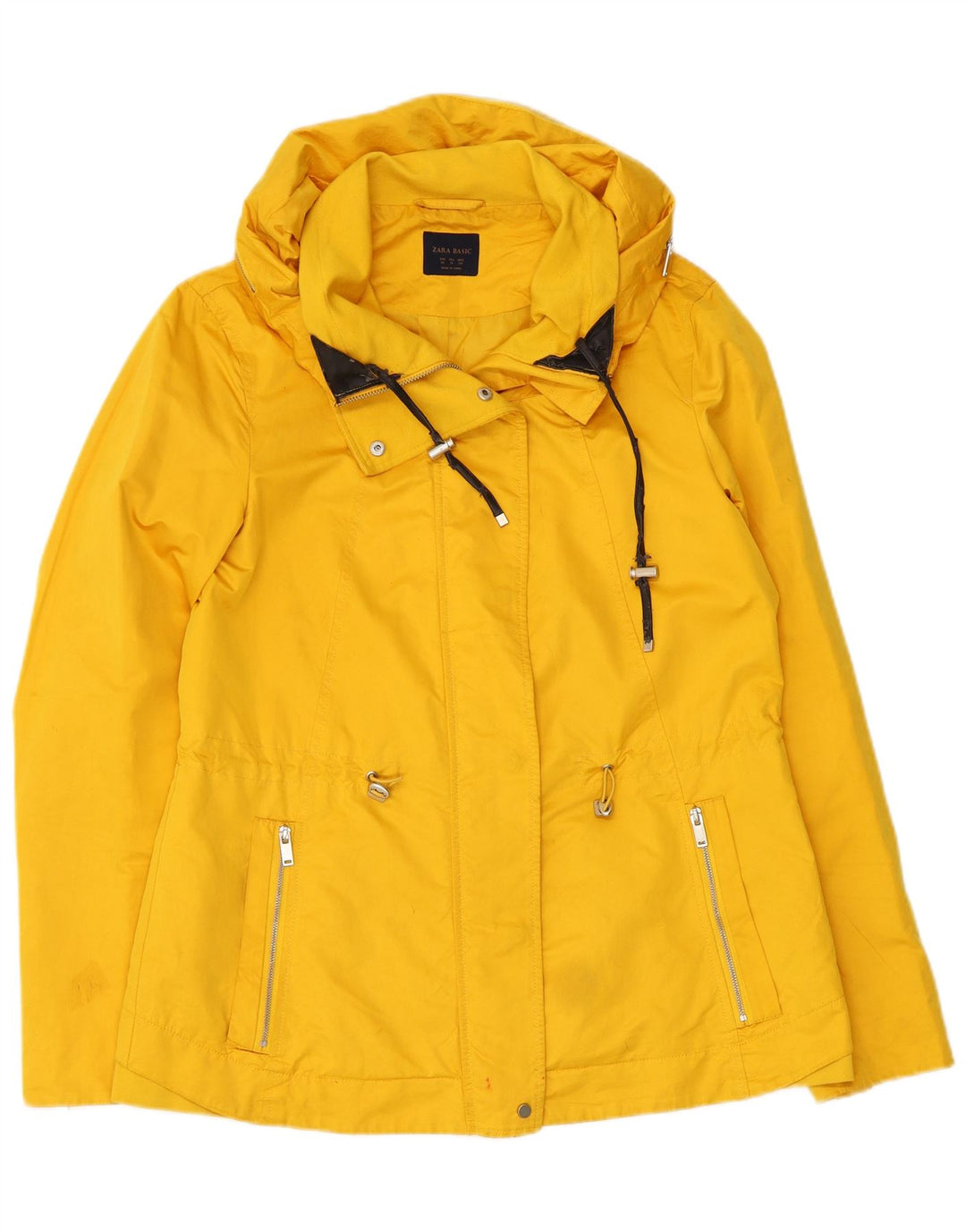 Jaqueta corta-vento com capuz feminino Zara Reino Unido 14 poliéster amarelo médio