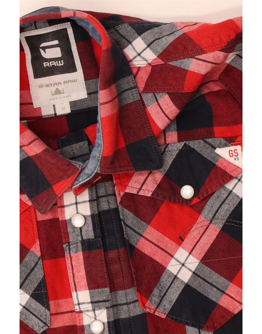 Camisa masculina de flanela G-STAR de algodão xadrez vermelho médio