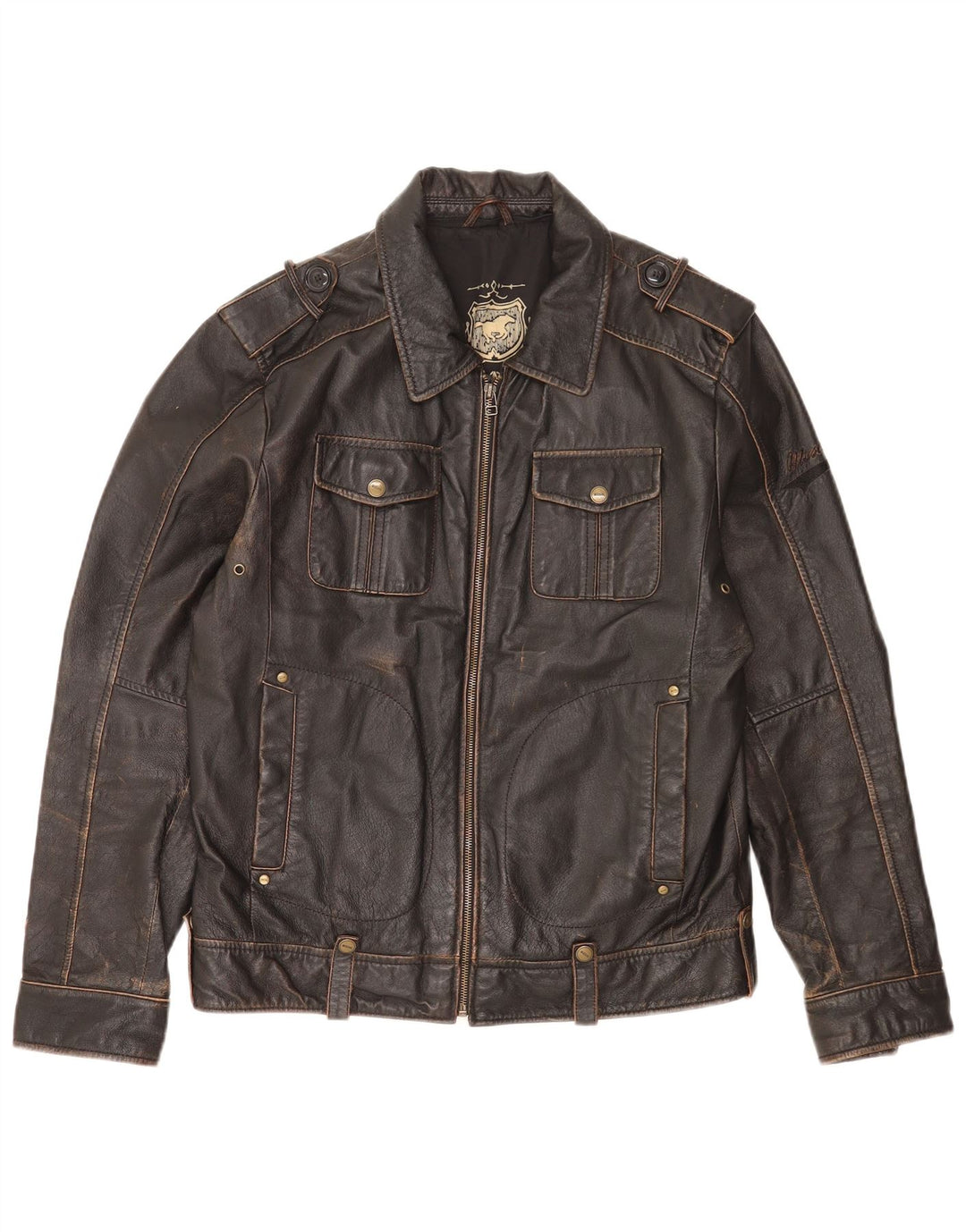 Jaqueta de couro militar masculina Mustang Reino Unido 36 couro marrom pequeno