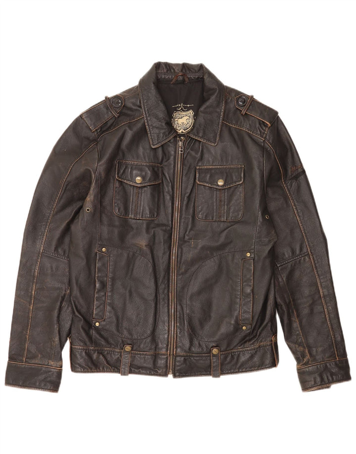 Jaqueta de couro militar masculina Mustang Reino Unido 36 couro marrom pequeno