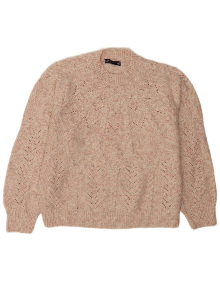 Suéter feminino Marks & Spencer com gola redonda Reino Unido 14 poliéster rosa médio