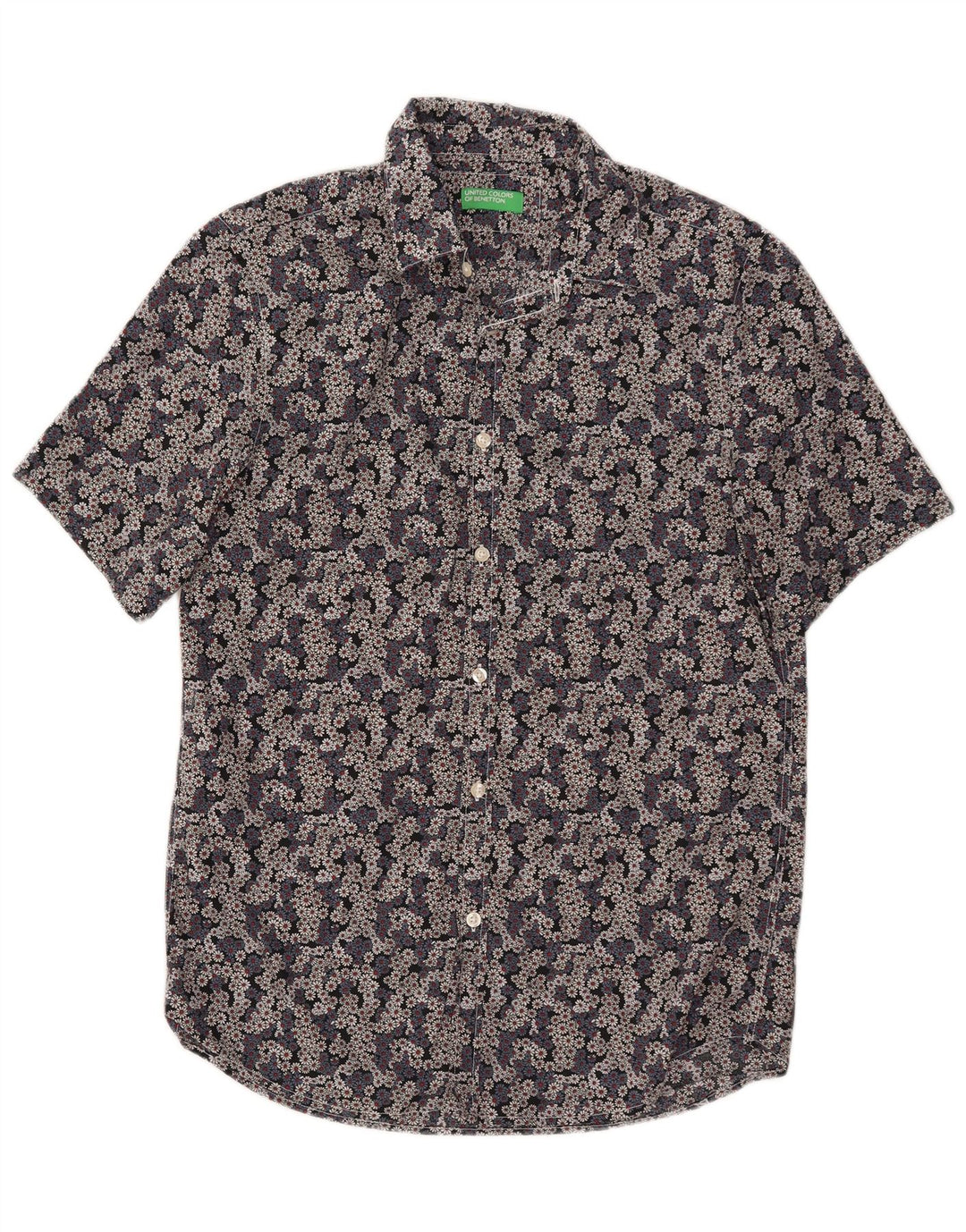 Camisa masculina de manga curta BENETTON de algodão floral multicolorido médio