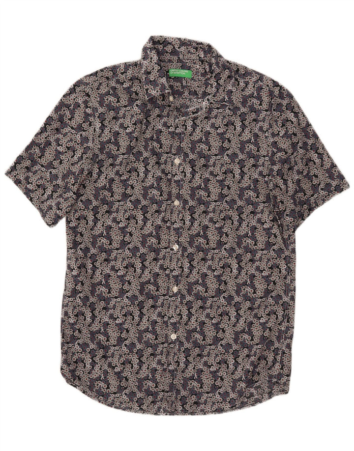 Camisa masculina de manga curta BENETTON de algodão floral multicolorido médio