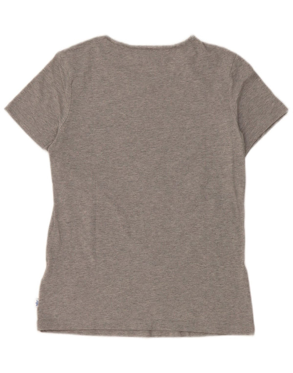 Camiseta feminina gráfica Adidas UK 14 algodão manchado cinza médio